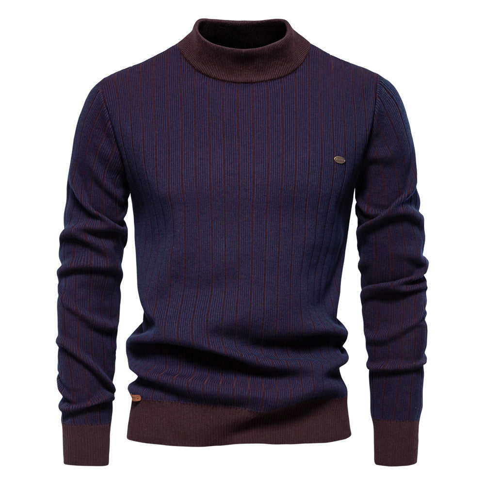 VMTVR 2025 popular autumn and winter new semi-turtleneck slim-fitting striped top fashion New high-quality men's pullover sweater