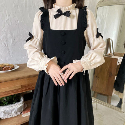 vmtvr Gothic Dti Autumn and Winter New plus Size 2024 Japanese Bubble Sleeve Light Lo Lolita Suspender Skirt Two-Piece Bow Dress