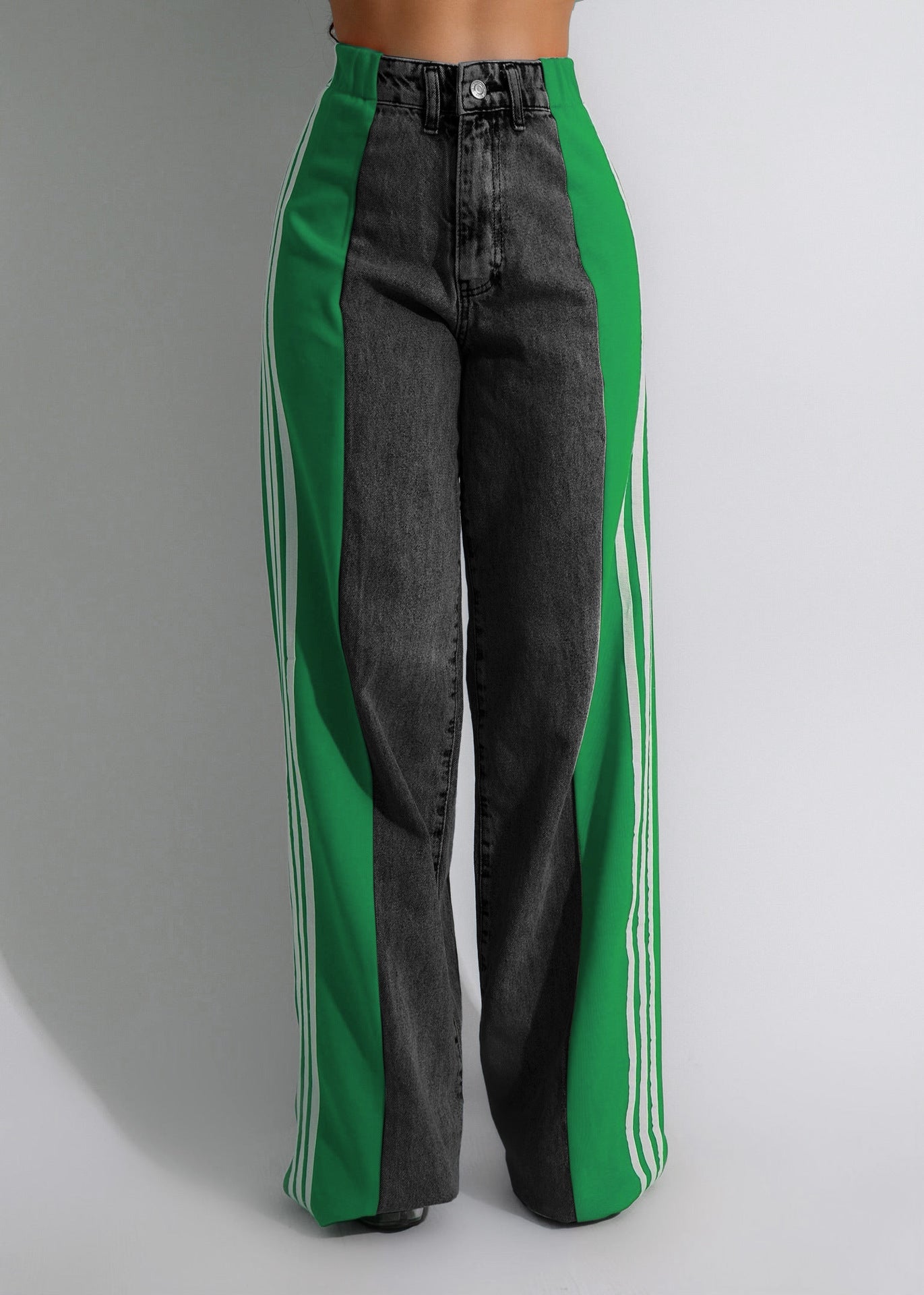 vmtvr 2000s fashion 2024 Summer Fashion Stitching Three Striped Wide Leg Denim Trousers Women's New Casual High Waist Stretch Straight Pants