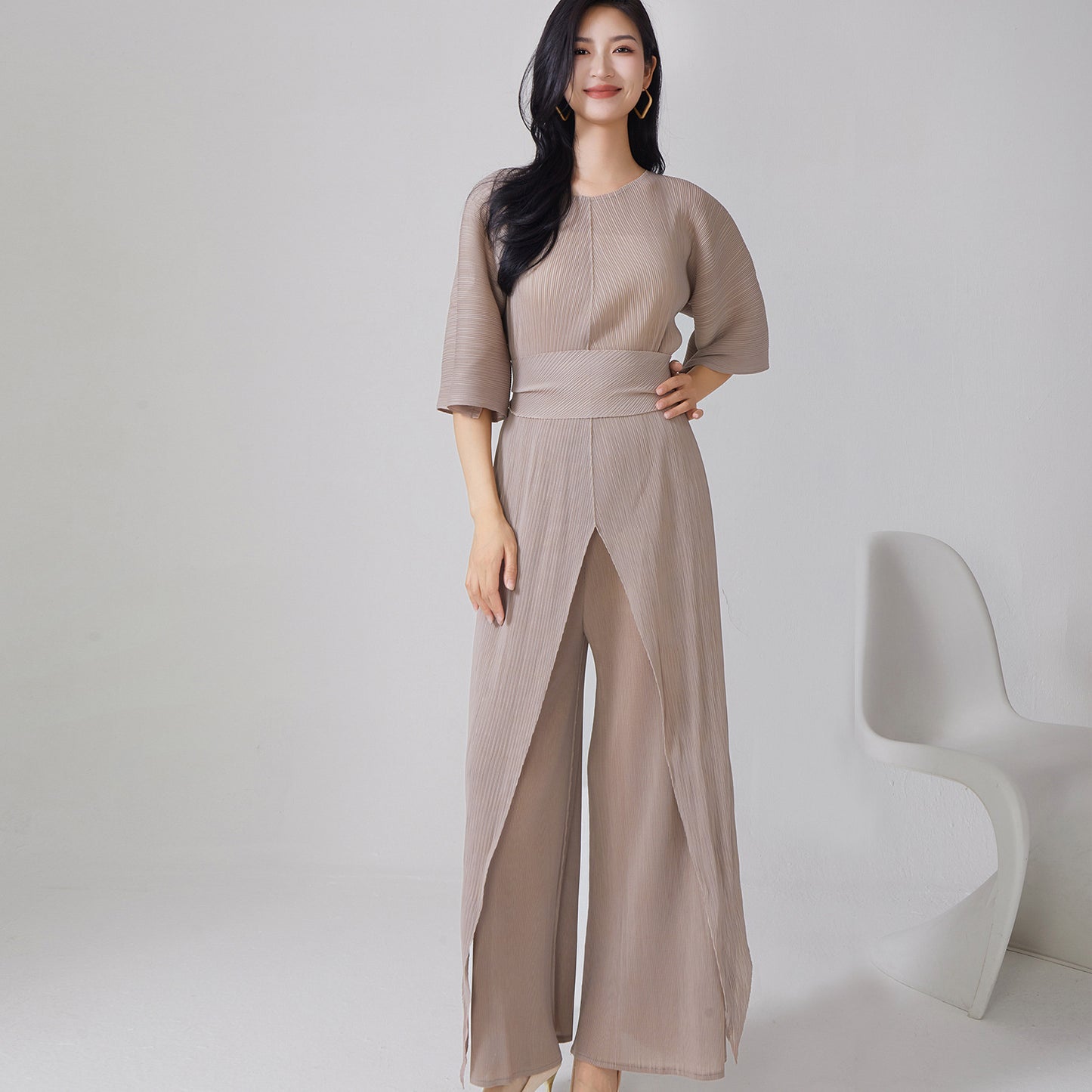 2025 Hot trade women's clothing autumn wear a complete set of irregular lace-up tops, drape casual pants, set, two-piece set