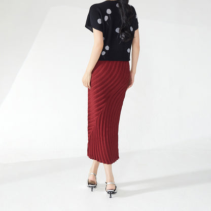 2025 counter quality skirt new medium and long elastic waist loose irregular one-step pleated hip skirt