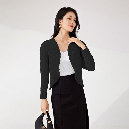 2025 Hot Sale Fashion Women's Spring Jacket Handmade Pleated High Sense Small Man One Button Shawl Cardigan Top Tide