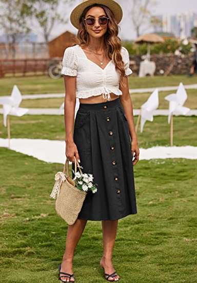 vmtvr 2000s fashion Spring and Summer New Skirt Casual Button A- line Skirt High Waist Midi Skirt Women's Clothing