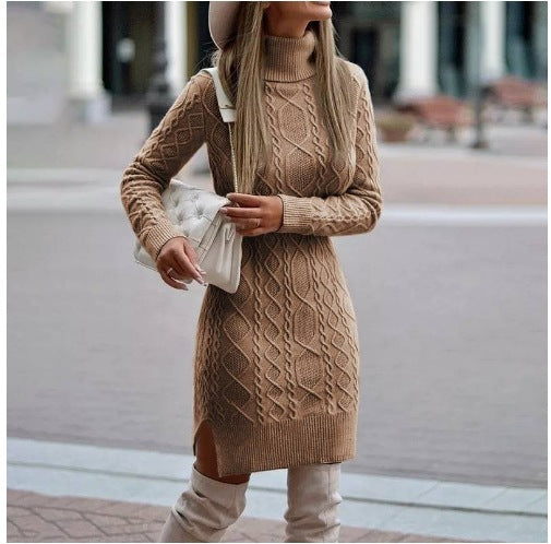 vmtvr dress to impress outfits Autumn and Winter Slim-Fit Long-Sleeved Pullover Knitted Lapel Sweater Solid Color Split Twist Midi Sweater Women's Skirt