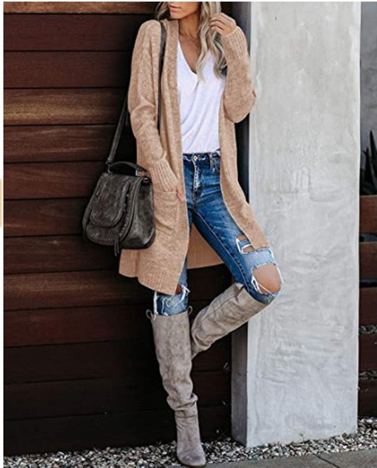 vmtvr 2000s fashion Fall 2024 Women's Knitted Pocket Cardigan Long Sleeve Casual Knitted Loose Sweater Sweater Coat for Women