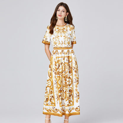 493 #new color in the real shot, new product positioning in summer, printed pendulum dress, short-sleeved A-shaped skirt.