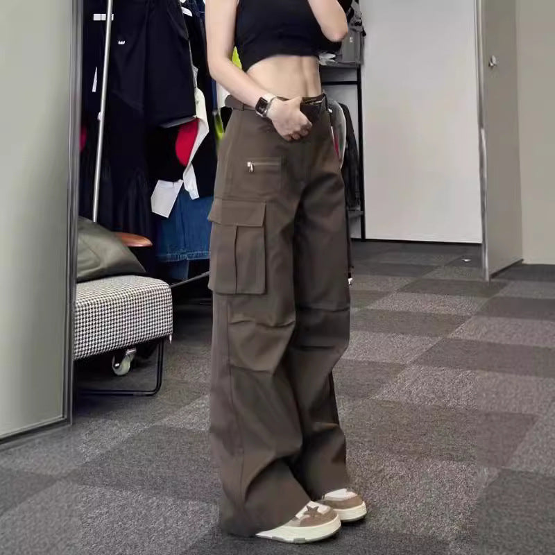 vmtvr masc outfits Vibe Style Multi-Pocket High Street Retro Overalls Women's Spring and Summer New Straight Wide-Leg Casual Pants Fashion
