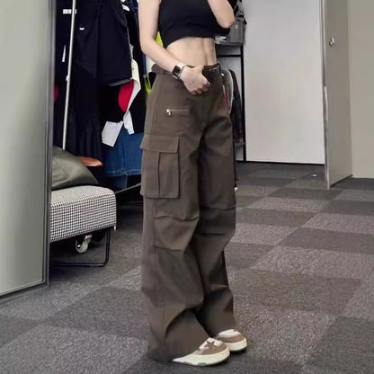 vmtvr masc outfits Vibe Style Multi-Pocket High Street Retro Overalls Women's Spring and Summer New Straight Wide-Leg Casual Pants Fashion