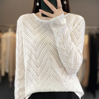 vmtvr clothes Autumn and Winter 2024 Korean Style Hollow round Neck Sweater Japanese Style Simple Lazy Slimming Sweater for Women