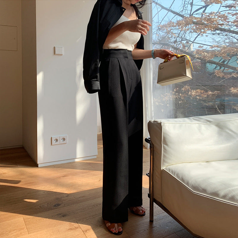 vmtvr work outfits women Gray Wide-Leg Pants Women's Autumn French Slimming Straight Casual Pants 2024 New High Waist Professional Suit Pants