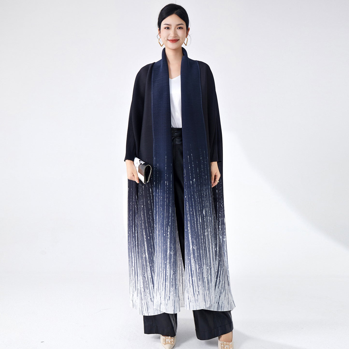 2025 Popular trade Muslim Middle East robe women's high-end lapel gradual change cardigan temperament elegant trench coat
