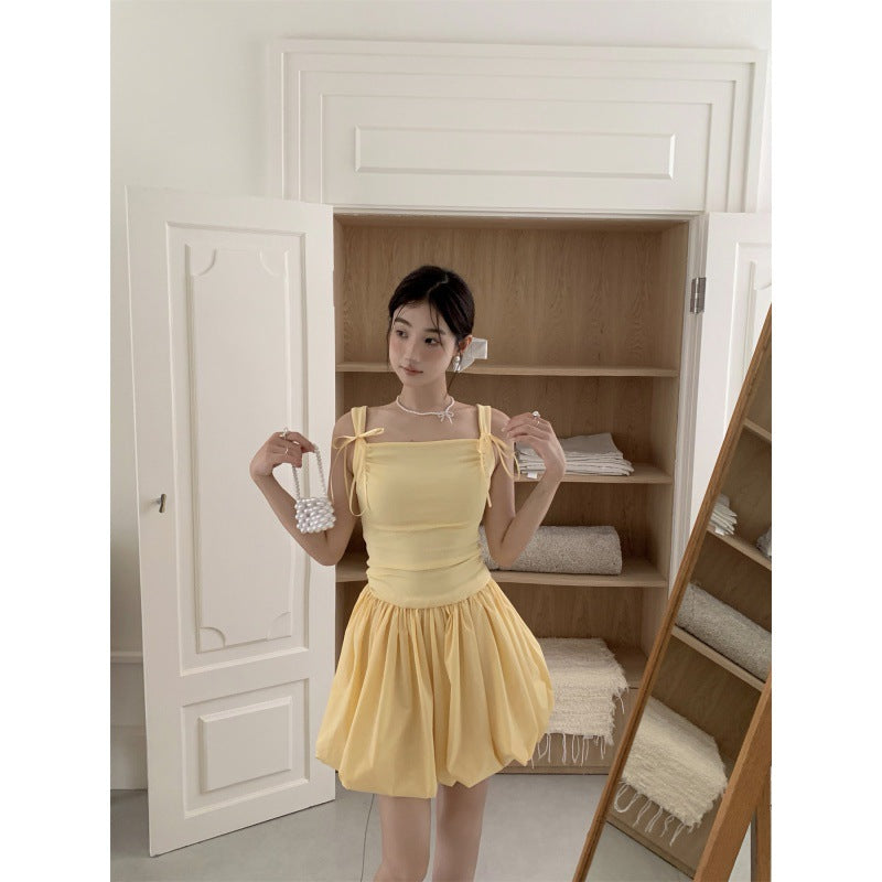 vmtvr dress to impress outfits Milky Yellow Dress Women's Summer Sweet First Love Strap Flower Bud Skirt Goose Yellow Pettiskirt