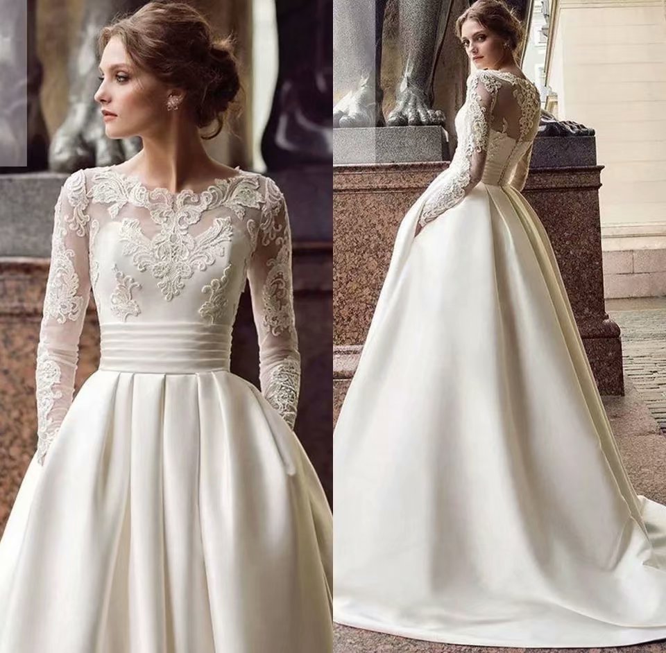 vmtvr nerdy dress to impress New Elegant Lace Long Sleeve Elegant Temperament Long Wedding Dress