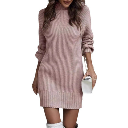 vmtvr 2000s fashion Autumn and Winter Solid Color Long Sleeve Fashion Turtleneck Sweater Women Dress