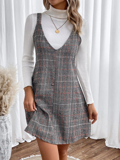 vmtvr fall outfits women Women's V-neck Plaid Strap Dress Spring and Autumn Winter Fashion Women's Clothing