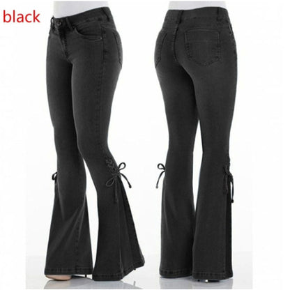 vmtvr summer outfits inspo Women's Jeans Mid-Waist Lace-up Denim Trousers Stretch Jeans Women's Flared Pants Denim