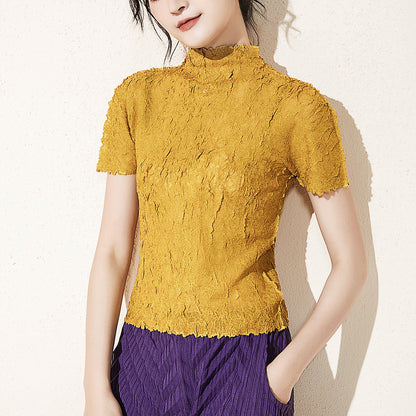 2025 basic hot-selling short-sleeved top women's summer slim-fitting high-end sense fashion temperament semi-turtleneck versatile T-shirt