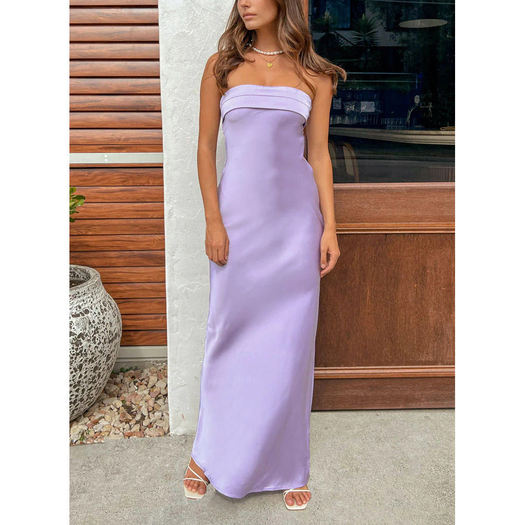 vmtvr dress Sexy Women's New Solid Color Wrapped Chest Elastic Backless Knitted Satin Dress