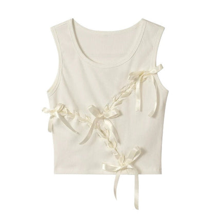vmtvr 2000s fashion 2024 New American Hot Girl Ribbon Summer Fashion Street Bow Lace-up Hollow Sleeveless Vest Fashion