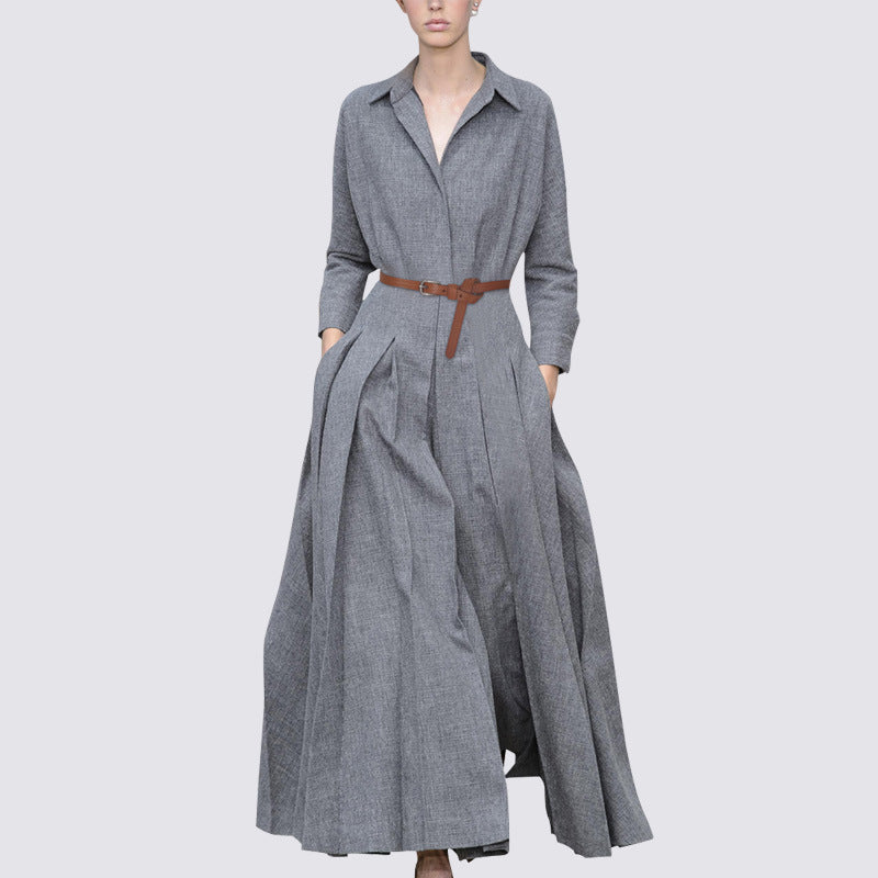 vmtvr barn jacket outfits Super Long Shirt Dress for Women Spring and Autumn Long Pleated Large Swing Dress Fashionable Trendy Waist-Tight to Ankle Dress