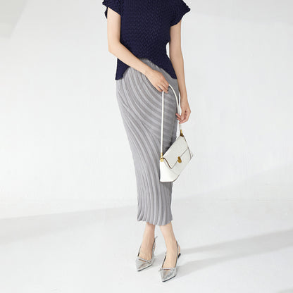 2025 counter quality skirt new medium and long elastic waist loose irregular one-step pleated hip skirt