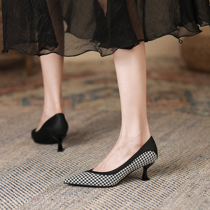 2025 6088-1  retro thousand bird grid color matching single shoes for women 2025 women's autumn new pointed stiletto high heels for women