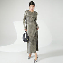 2025 Middle Eastern robe women's pleated long skirt butterfly temperament high-end robe loose lace-up cardigan pleated long coat