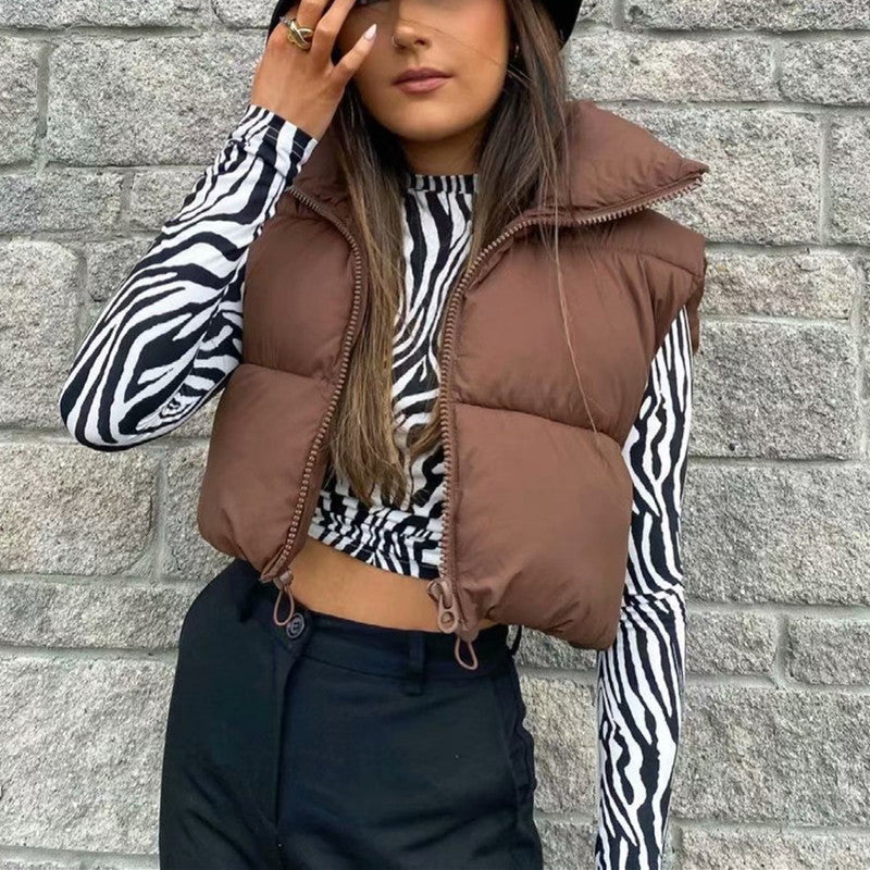 vmtvr datenight fall outfits Women's Spring Cotton-Padded Vest Zipper Stand Collar Vest 11 Colors