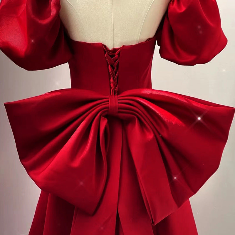 vmtvr alien invasion dress to impress Princess Dress Red Temperament Long Bow Engagement Dress Answer Engagement Dress for Women Summer