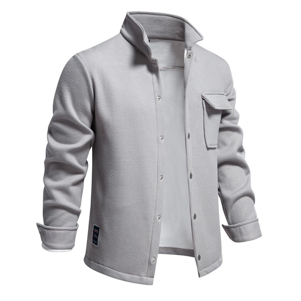 VMTVR 2025 popular autumn and winter new fleece thickened waffle men's lapel cardigan jacket Popular trade pocket coat top men