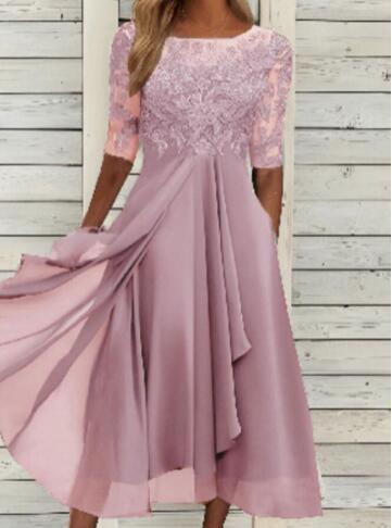 vmtvr - Round Neck Lace Swing Elegant Occasion Formal Midi Prom Dress