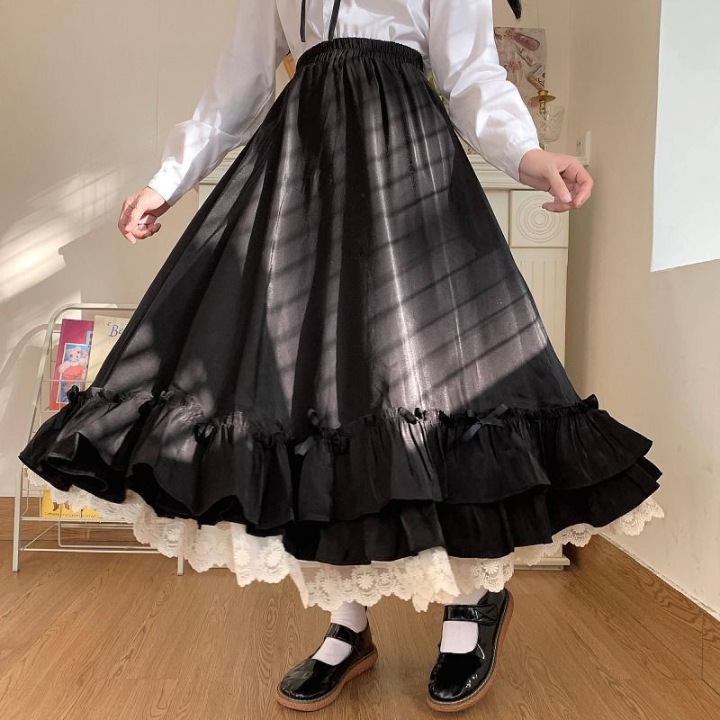 vmtvr Gothic Dti Japanese Style Soft Girl Super Fairy Lace Dress White Fairy Skirt High Waist Skirt Female Autumn and Winter Niche Skirt