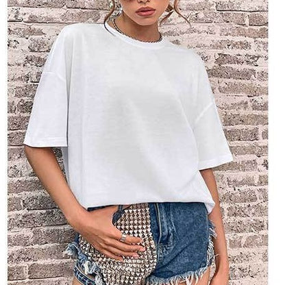 vmtvr 90s fashion 2024 Summer New Women's Solid Color Casual Fashion plus Size Loose round Neck Short Sleeve T-shirt