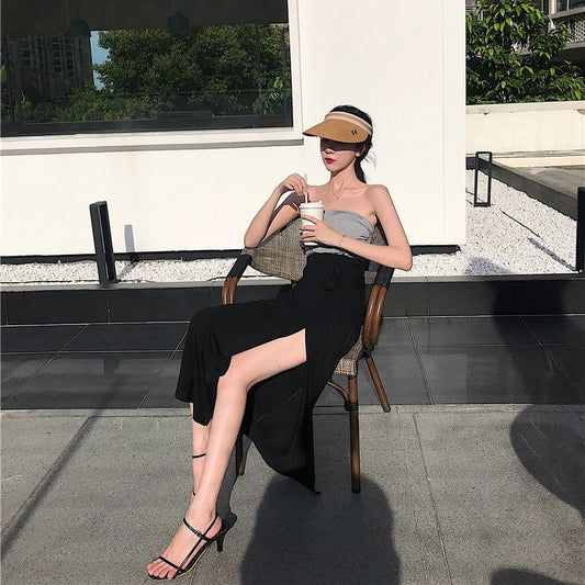 vmtvr fashion outfits Sexy Split High Waist A- line Skirt Mid-Length Online Celebrity Ins Skirt Women's Summer New One-Piece Fairy Skirt