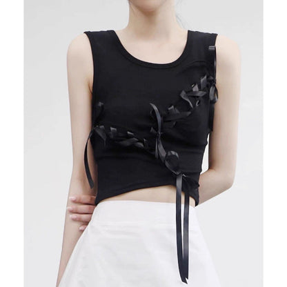 vmtvr 2000s fashion 2024 New American Hot Girl Ribbon Summer Fashion Street Bow Lace-up Hollow Sleeveless Vest Fashion
