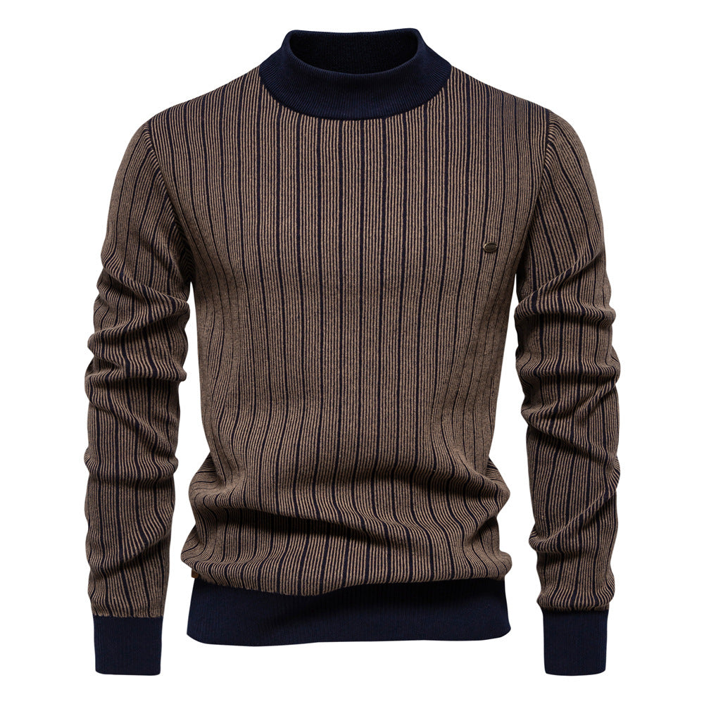 VMTVR 2025 popular autumn and winter new semi-turtleneck slim-fitting striped top fashion New high-quality men's pullover sweater