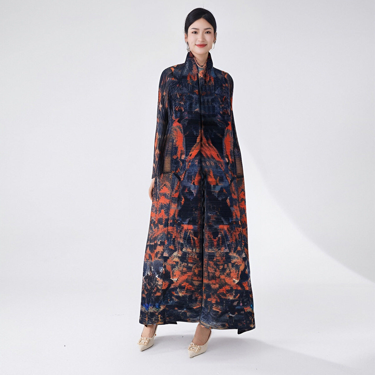 2025 Muslim women's Dubai robe abaya high-end versatile printed lace-up large-size trench coat
