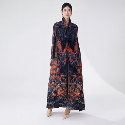 2025 Muslim women's Dubai robe abaya high-end versatile printed lace-up large-size trench coat