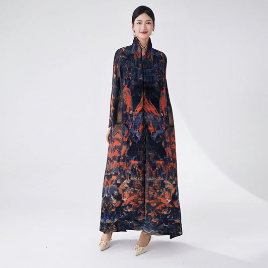 2025 Muslim women's Dubai robe abaya high-end versatile printed lace-up large-size trench coat
