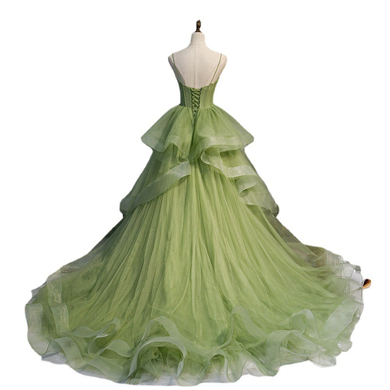 vmtvr prom dresses Green Mori Tail Dress 2024 Summer New Strap Fairy Banquet Princess Dress
