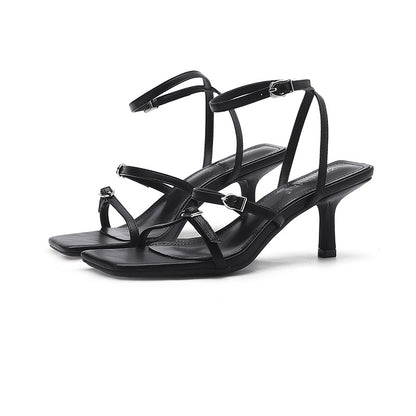 2025 SX-V10 one-word open-toed square head thin heel high-heeled sandals women's 2025 women's summer new sexy high-heeled cool slippers