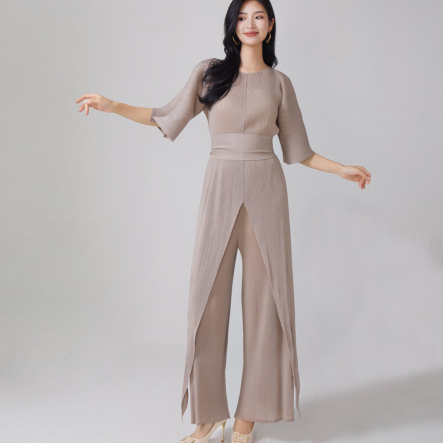 2025 Hot trade women's clothing autumn wear a complete set of irregular lace-up tops, drape casual pants, set, two-piece set