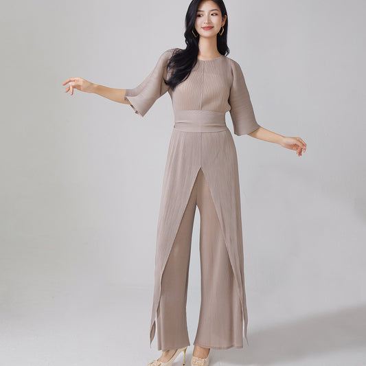 2025 Hot trade women's clothing autumn wear a complete set of irregular lace-up tops, drape casual pants, set, two-piece set