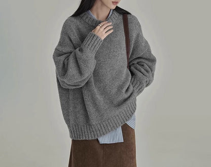 vmtvr dress to impress outfits Japanese Style Retro Gray Sweater Women's Winter round Neck Loose Lazy Wind Outer Wear Inner Bottoming Sweater Thick Top