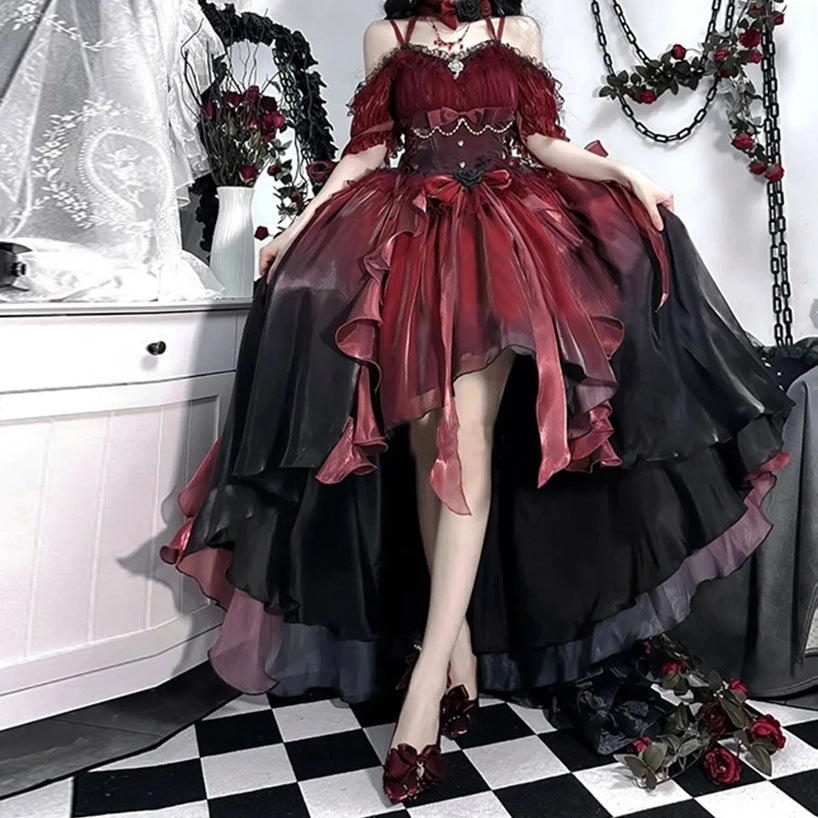 vmtvr gothic dti Red Flower Wedding Dress Cartoon Female Game Cosplay Performance Costume Performance Costume Dress Pettiskirt Halloween