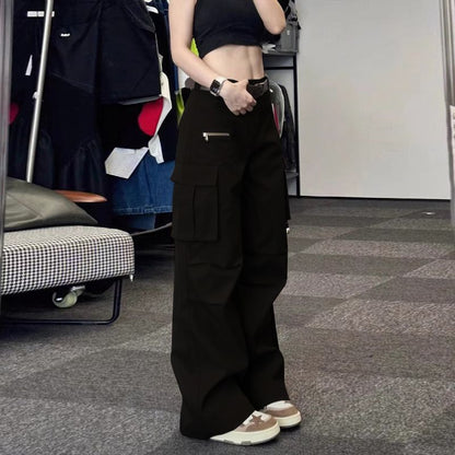 vmtvr masc outfits Vibe Style Multi-Pocket High Street Retro Overalls Women's Spring and Summer New Straight Wide-Leg Casual Pants Fashion