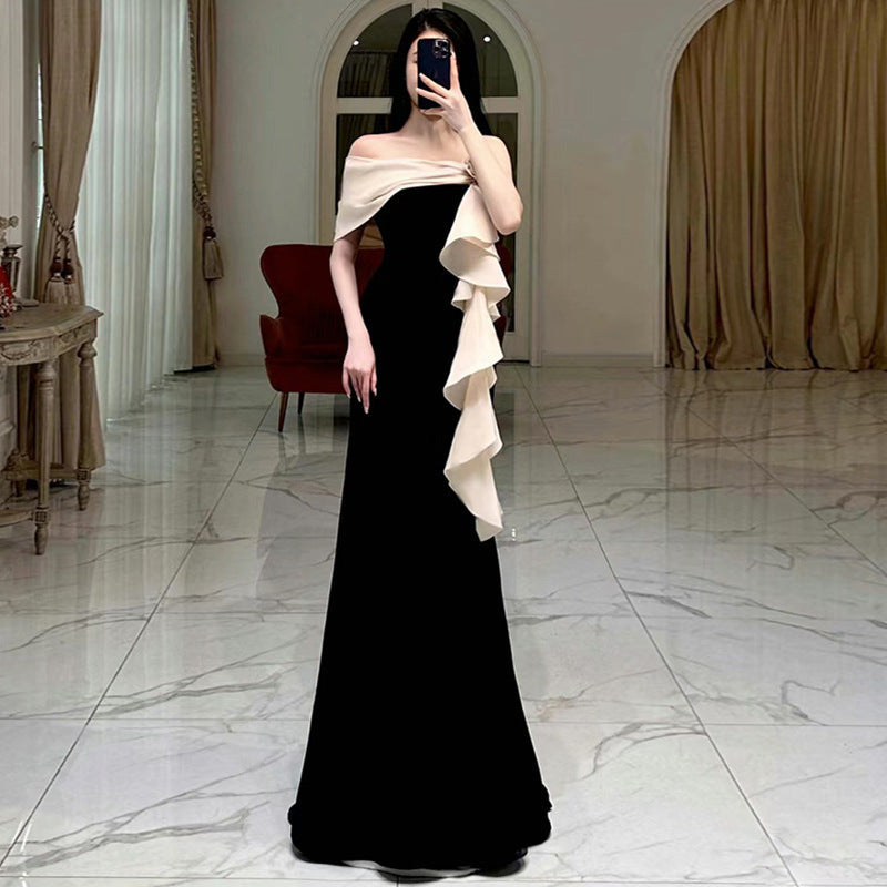 vmtvr dress Black Evening Dress for Women Light Luxury Niche High-End Banquet Temperament Host Dinner Fishtail Dress New