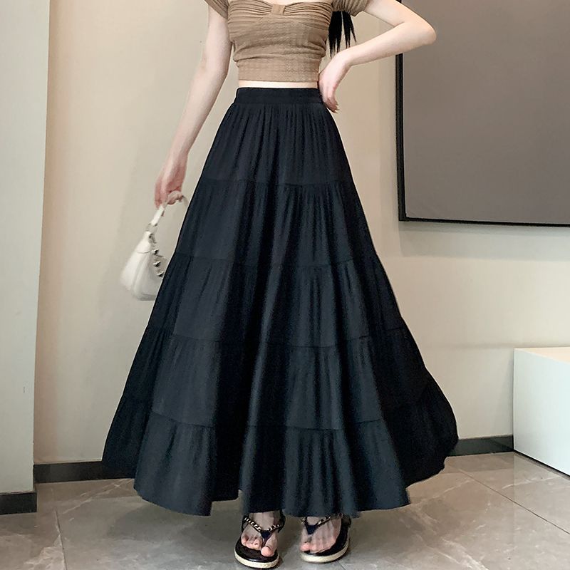 vmtvr church outfit Chanel Style Korean Style Cake Skirt 2024 New Spring and Summer Slimming High Waist Design Stitching Western Style All-Match Long Skirt for Women