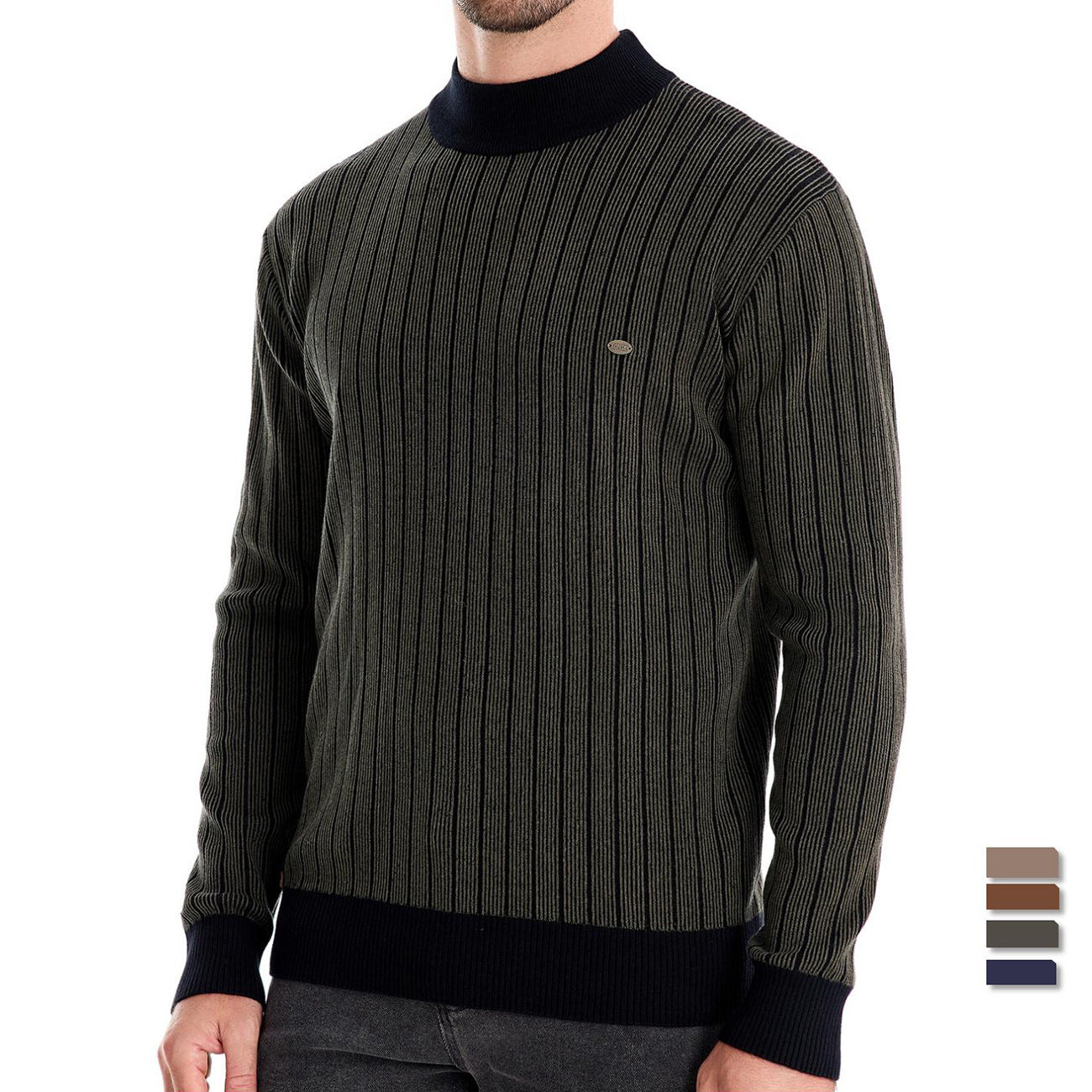 VMTVR 2025 popular autumn and winter new semi-turtleneck slim-fitting striped top fashion New high-quality men's pullover sweater