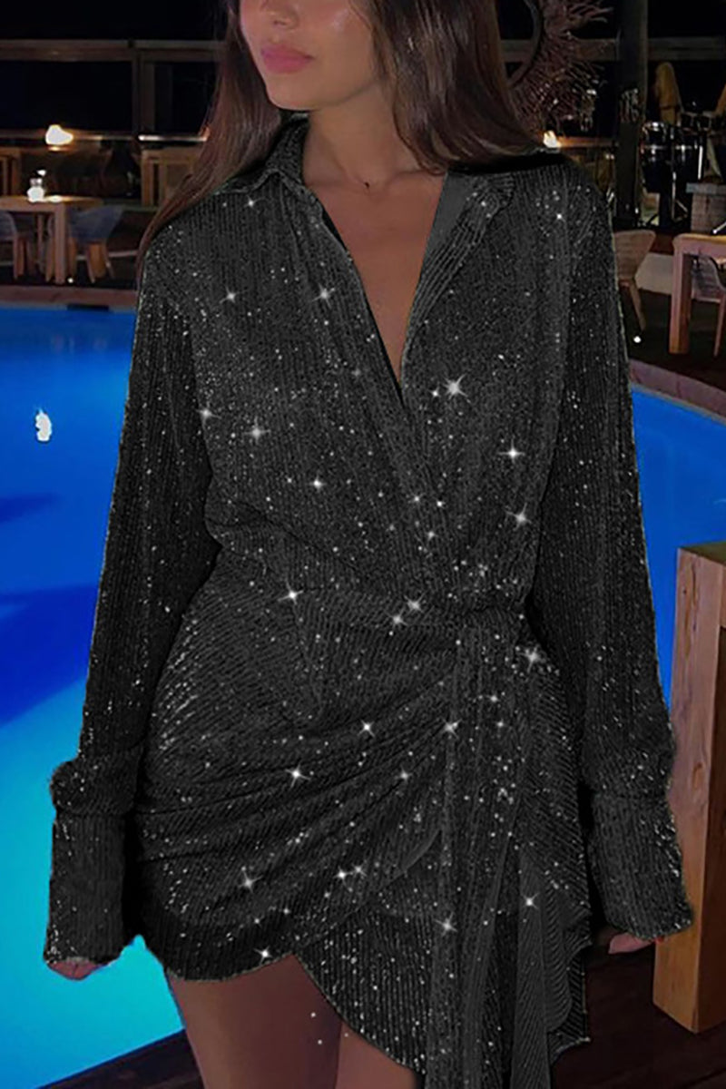 Seeing The Stars Sequin Wrap Mini Dress